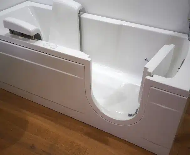 a photo of a walk in bathtub